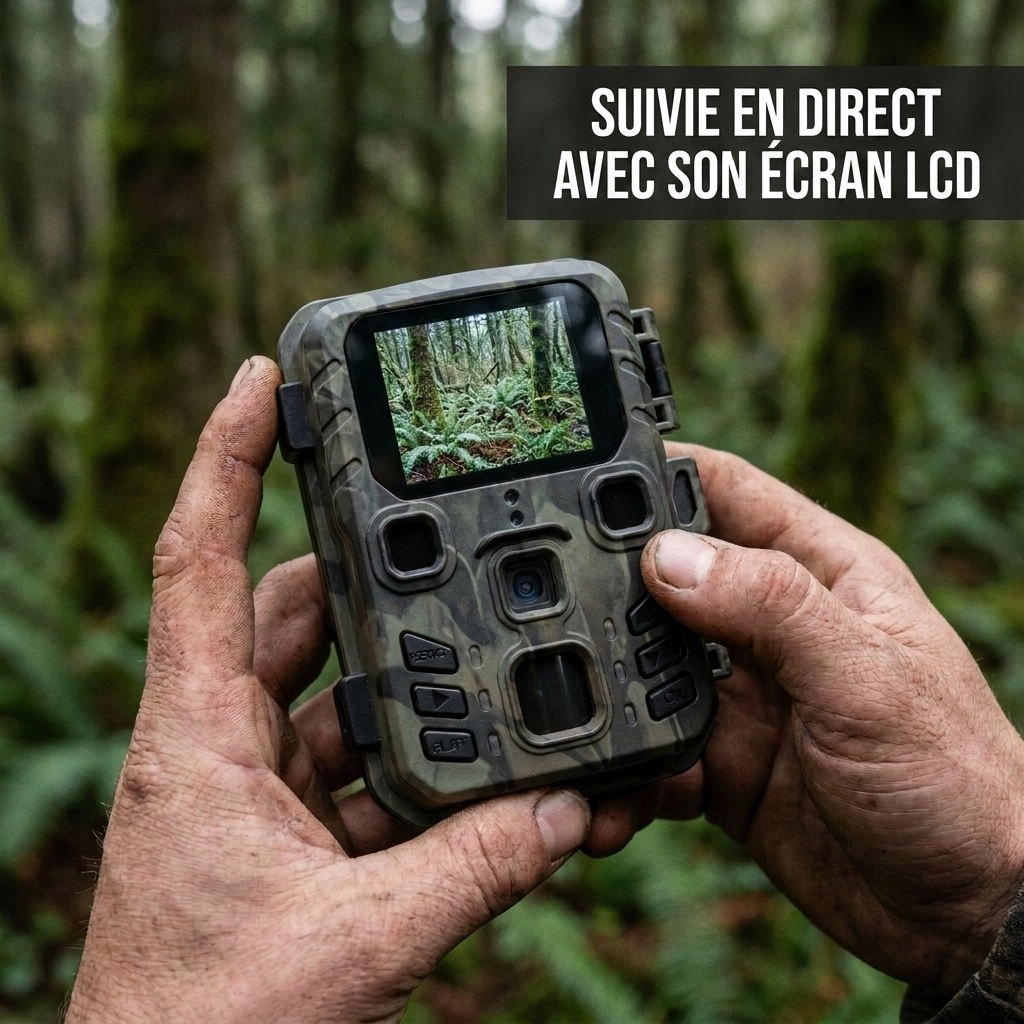 Caméra de chasse 4K écran LCD vision nocturne 100m détection mouvement IP66 autonomie 1 an