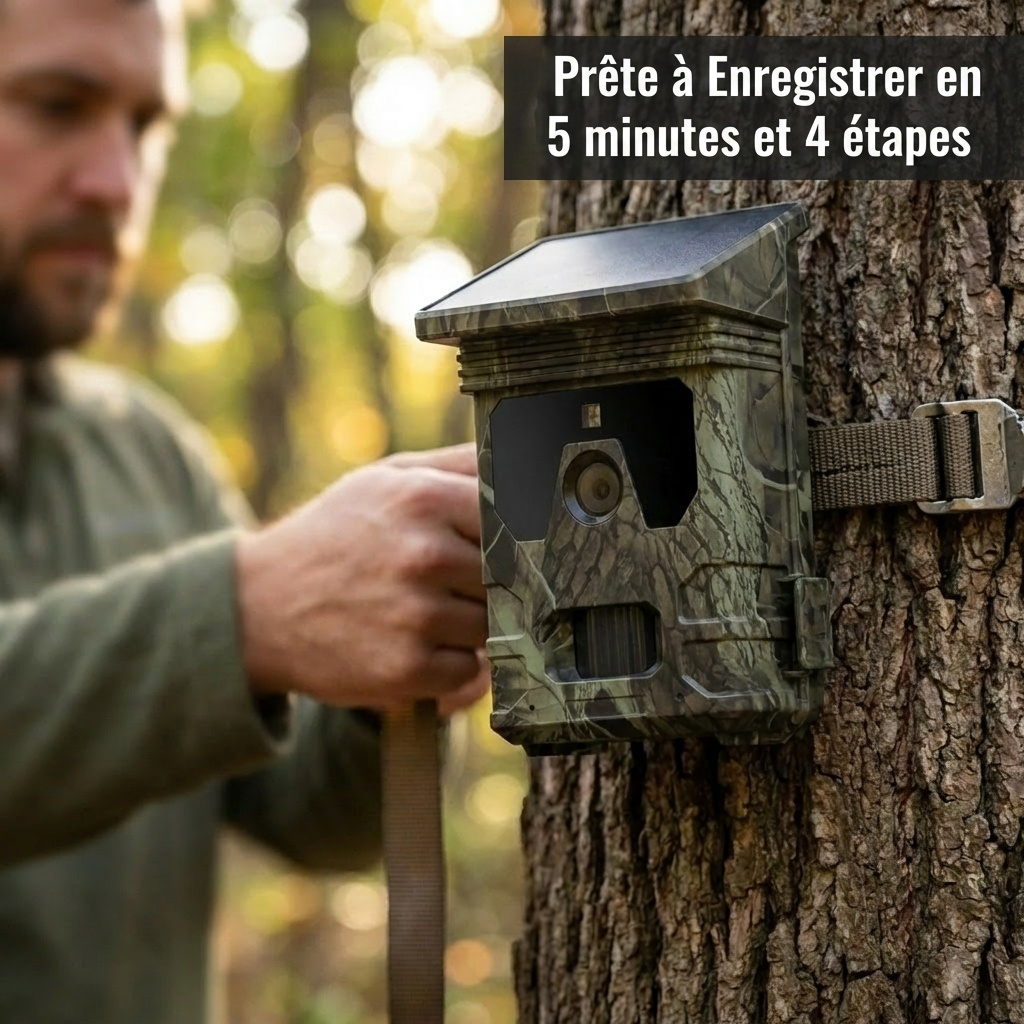 Caméra de Chasse Solaire 4K Écran LCD Vision Nocturne 100m avec Détection de Mouvement