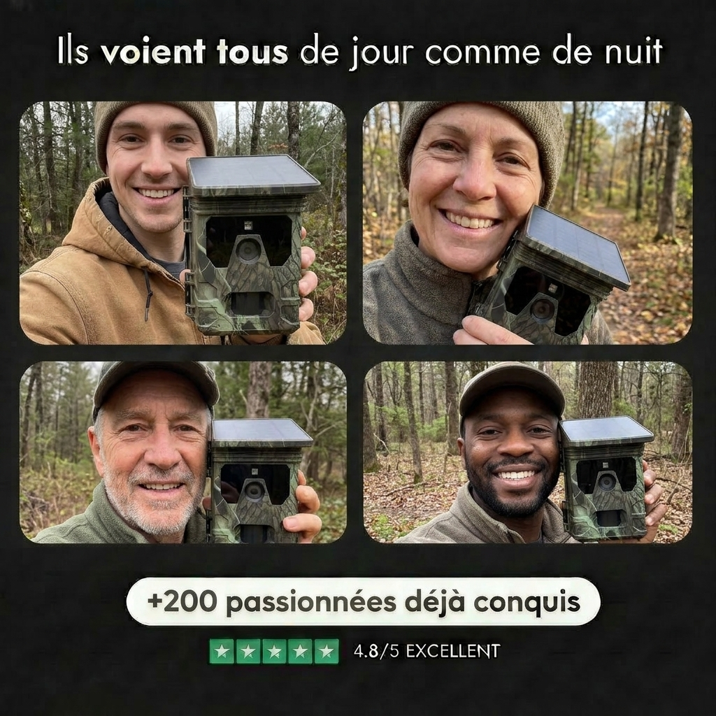 Caméra de Chasse Solaire 4K Écran LCD Vision Nocturne 100m avec Détection de Mouvement