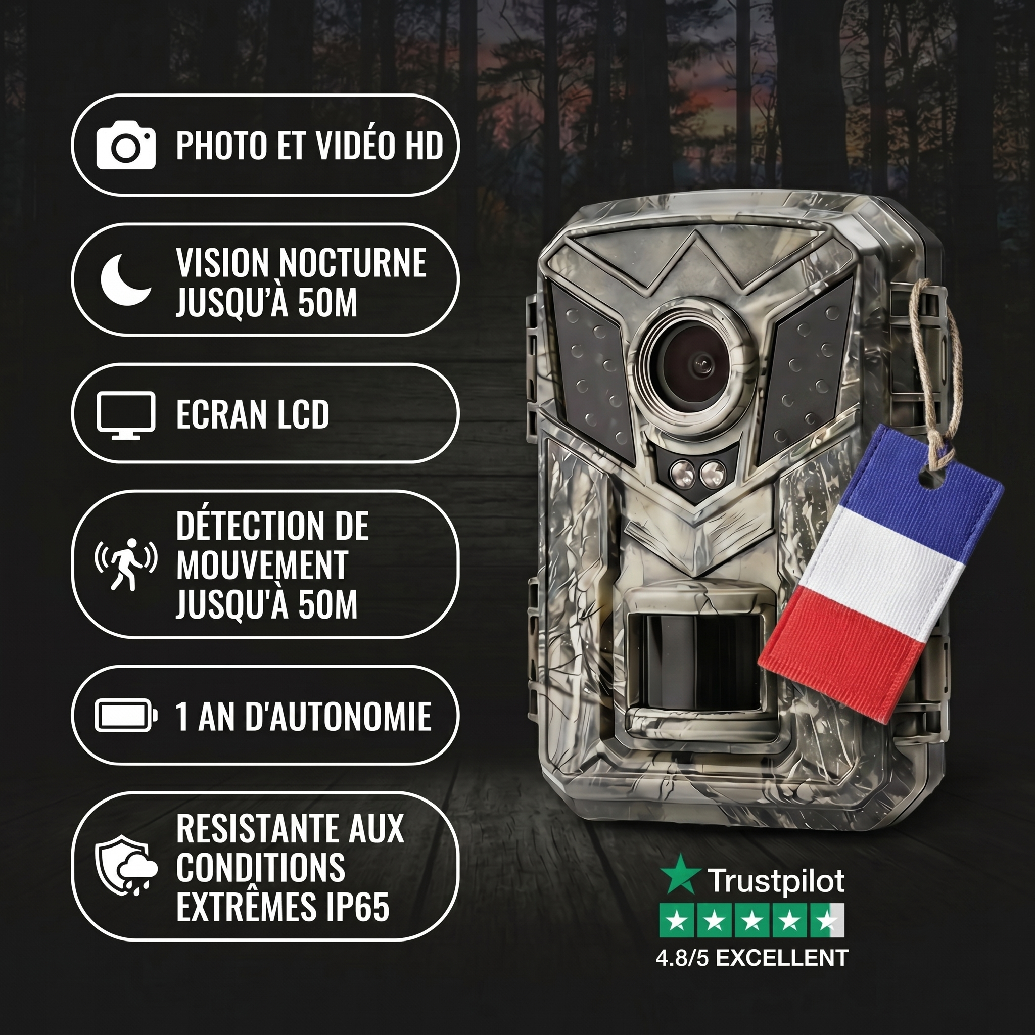 Caméra de Chasse HD Écran LCD Vision Nocturne
